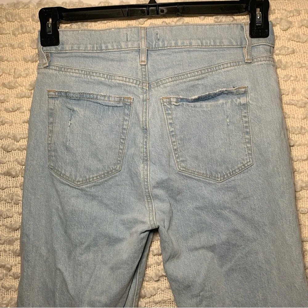 LOFT WOMENS SIZE 0 BLUE JEANSHIGH WAIST STRAIGHT CROP DISTRESSED FRAYED HEM FEST